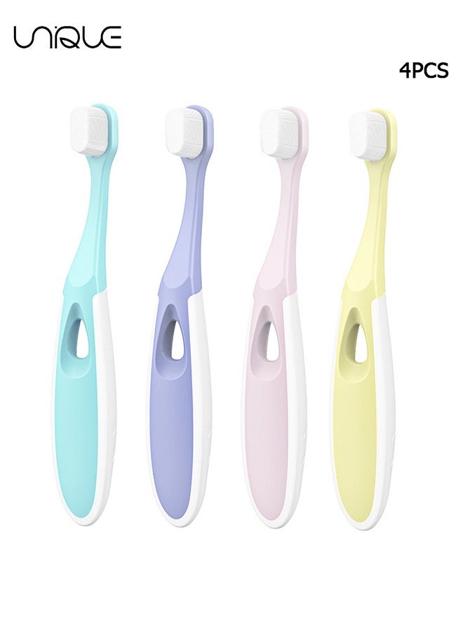 يونيك فرشاة أسنان للأطفال من سن 3 إلى 12 سنة ، فرشاة أسنان نانو بيبي 4 قطع مع منظف اللسان ، فرشاة أسنان لطيفة للأطفال لمدة 12 شهرا ، فرشاة أسنان فائقة النعومة مع شعيرات خيط تنظيف ناعمة 10000 للعناية باللثة للأطفال - Image 1