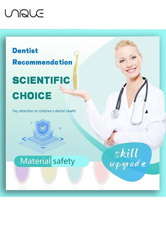 يونيك فرشاة أسنان للأطفال من سن 3 إلى 12 سنة ، فرشاة أسنان نانو بيبي 4 قطع مع منظف اللسان ، فرشاة أسنان لطيفة للأطفال لمدة 12 شهرا ، فرشاة أسنان فائقة النعومة مع شعيرات خيط تنظيف ناعمة 10000 للعناية باللثة للأطفال - Image 3