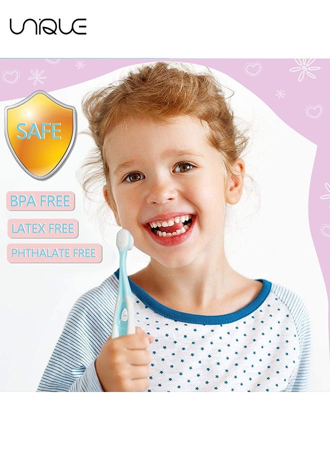 يونيك فرشاة أسنان للأطفال من سن 3 إلى 12 سنة ، فرشاة أسنان نانو بيبي 4 قطع مع منظف اللسان ، فرشاة أسنان لطيفة للأطفال لمدة 12 شهرا ، فرشاة أسنان فائقة النعومة مع شعيرات خيط تنظيف ناعمة 10000 للعناية باللثة للأطفال - Image 5