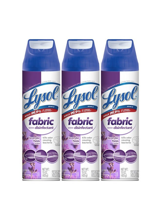 Lysol Fabric Disinfectant Spray, Sanitizing and Antibacterial Spray, For Disinfecting and Deodorizing Soft Furnishings, Lavender Fields 15 Fl. Oz (Pack of 3) - Image 1
