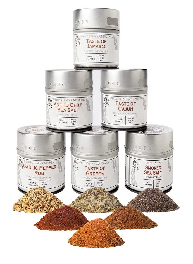 GUSTUS VITAE Ultimate Gourmet BBQ Seasoning Collection | Non GMO | All Natural | 6 Magnetic Tins | GLP-1 Friendly | Ultra Premium | Sustainably Sourced | Artisanal Salts & Spice Blends | Hand Crafted | Small Batch | Gustus Vitae | All Occasion Gift - Image 1