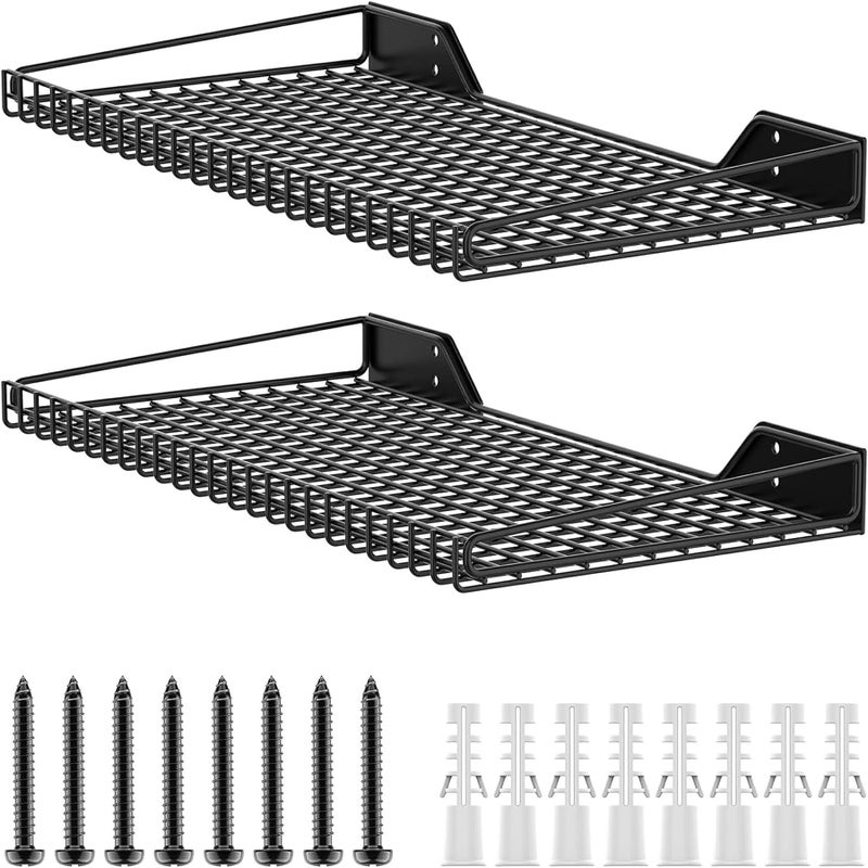 TORACK 2 Pack Wall Mounted Storage Shelves 235 x 12 Wall Shelf for Garage Closet Laundry Room Heavy Duty Garage Wall Shelving Holds Up to 65 LbsBlack