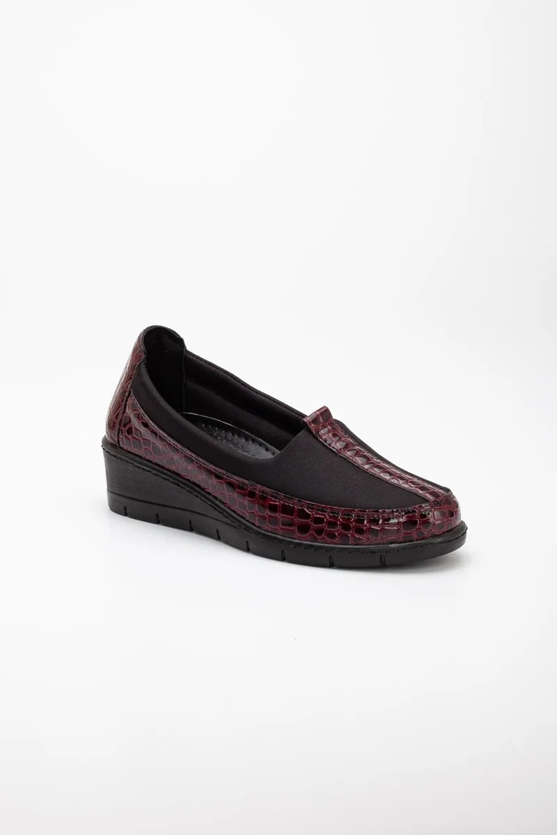 Dilimler Ayakkabı Slices Shoes Leather Patent Leather and Diver Material Claret Red Large Size Women's Shoes Casual