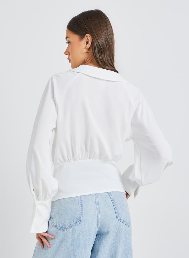 ستايلي بلوزة ملفوفة بأكمام طويلة وياقة وأساور - Image 5