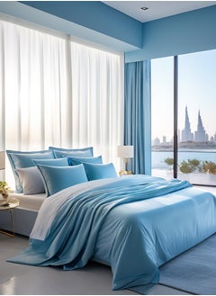 Raymond Raymond Home King Flat Sheet Bedsheet 210 Thread Count Luxurious Mercerized 100% Cotton Bedding Solid Bed Linen with 2 Pillow Case - Blue (274 * 274 CM)  - Image 1
