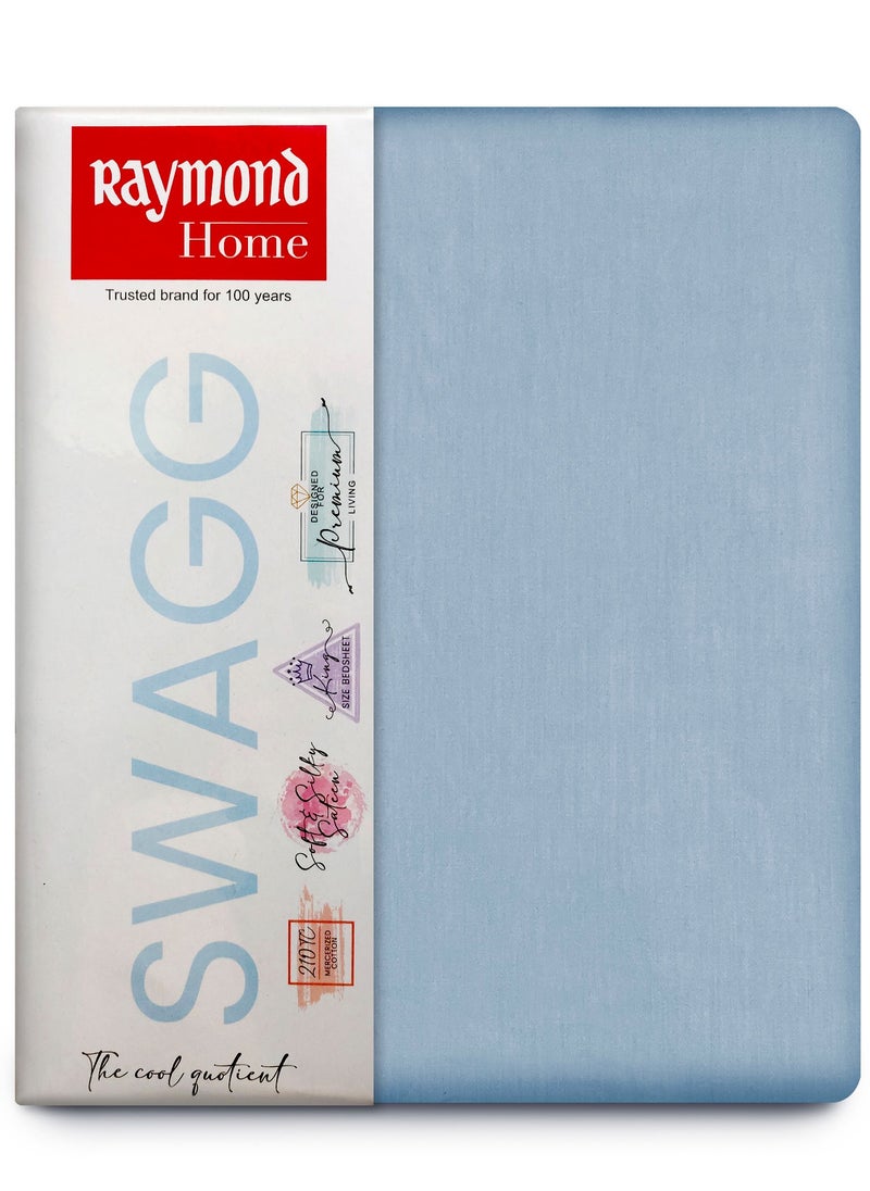 Raymond - ملاءة سرير Raymond Home King Flat Sheet، 210 خيطًا، ملاءة سرير فاخرة من القطن بنسبة 100%، مع 2 كيس وسادة - أزرق (274 * 274 سم) - Image 1
