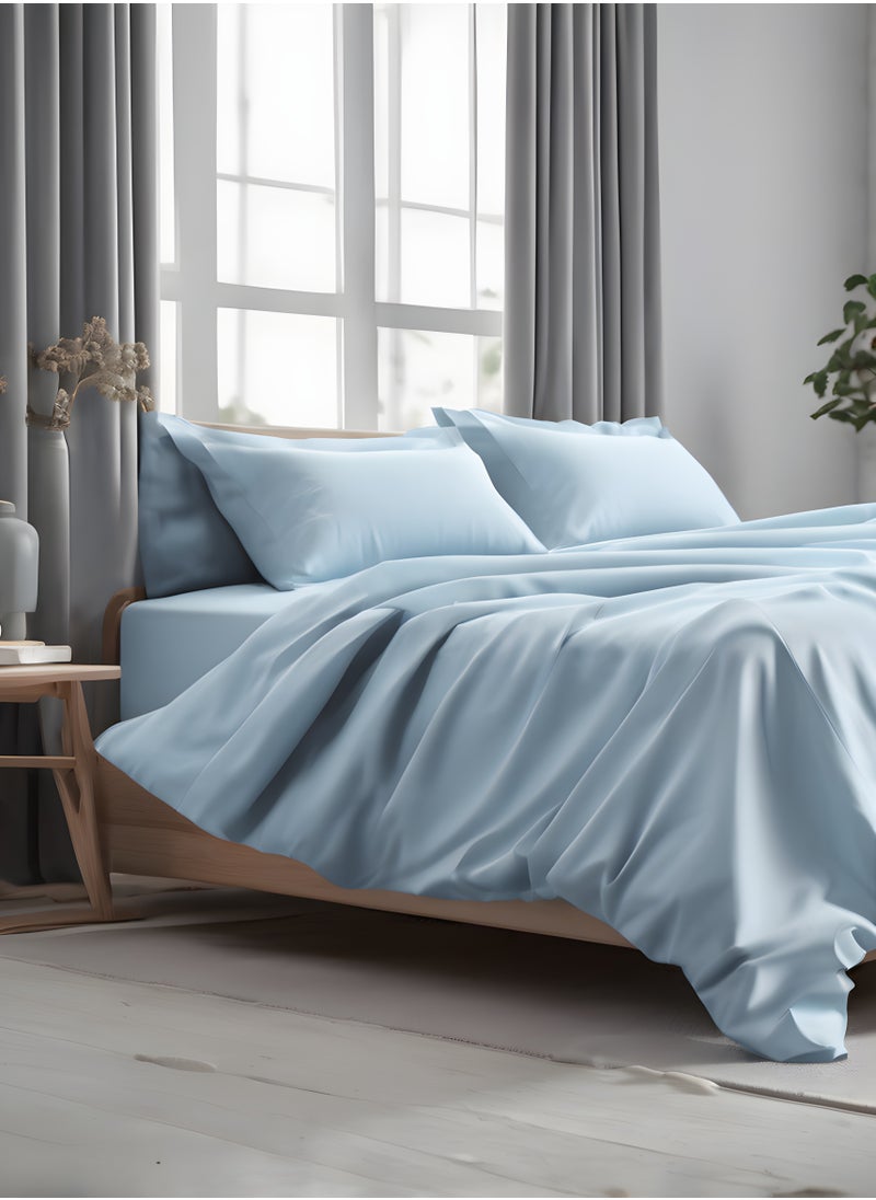 Raymond - ملاءة سرير Raymond Home King Flat Sheet، 210 خيطًا، ملاءة سرير فاخرة من القطن بنسبة 100%، مع 2 كيس وسادة - أزرق (274 * 274 سم) - Image 1
