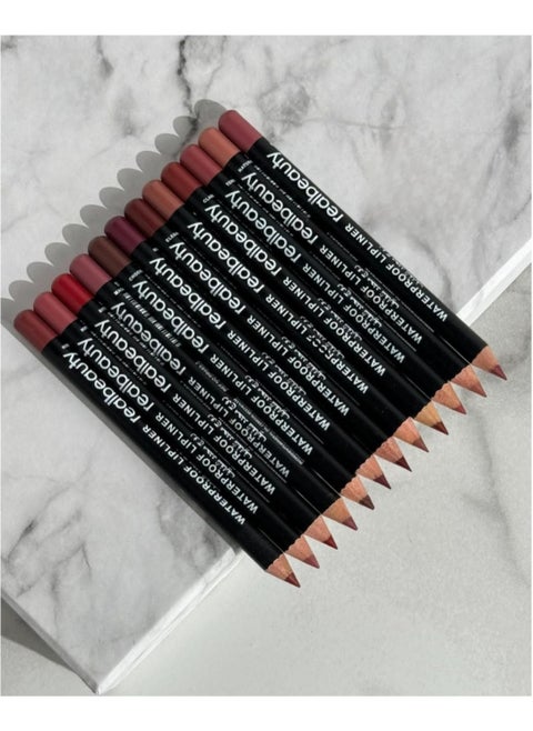 12-Piece Waterproof Lipliner Pencil Set Multicolour