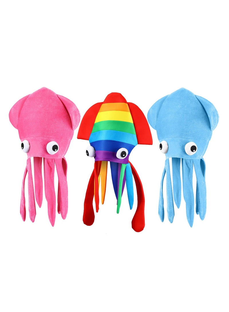 Squid Hat 3 Pieces Crazy Hats Funny Octopus Costume Adult Squid Hat Squid Animal Costume for Halloween, Birthdays, Parties (Rainbow, Pink, Blue) - Image 1