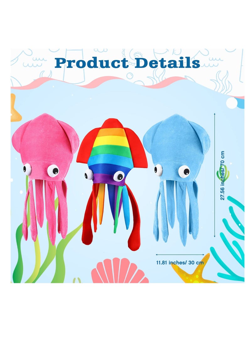 Squid Hat 3 Pieces Crazy Hats Funny Octopus Costume Adult Squid Hat Squid Animal Costume for Halloween, Birthdays, Parties (Rainbow, Pink, Blue) - Image 2