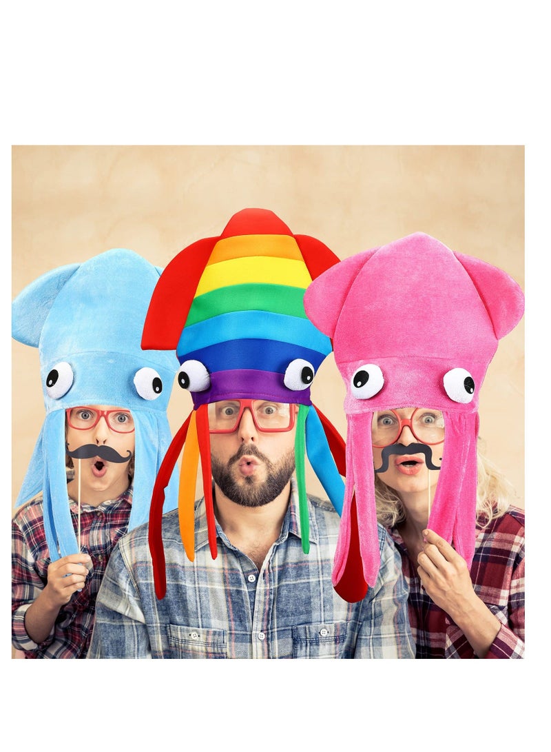 Squid Hat 3 Pieces Crazy Hats Funny Octopus Costume Adult Squid Hat Squid Animal Costume for Halloween, Birthdays, Parties (Rainbow, Pink, Blue) - Image 4
