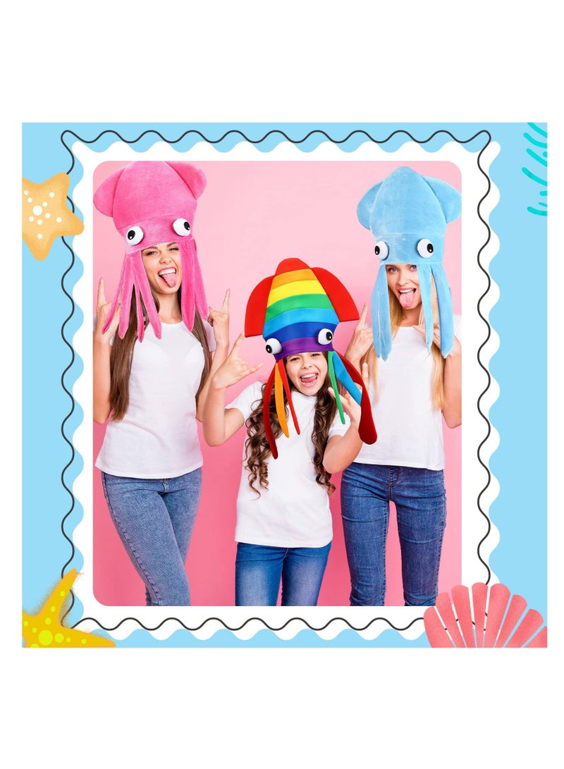 Squid Hat 3 Pieces Crazy Hats Funny Octopus Costume Adult Squid Hat Squid Animal Costume for Halloween, Birthdays, Parties (Rainbow, Pink, Blue) - Image 5