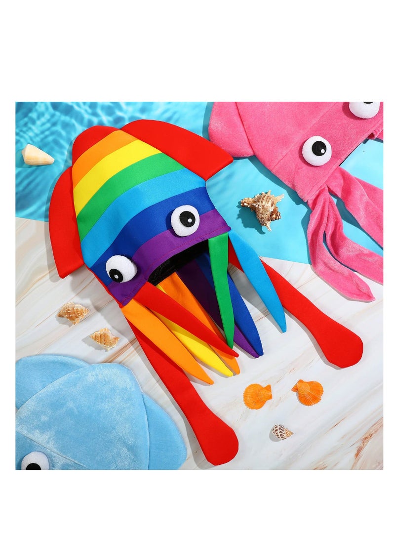 Squid Hat 3 Pieces Crazy Hats Funny Octopus Costume Adult Squid Hat Squid Animal Costume for Halloween, Birthdays, Parties (Rainbow, Pink, Blue) - Image 3