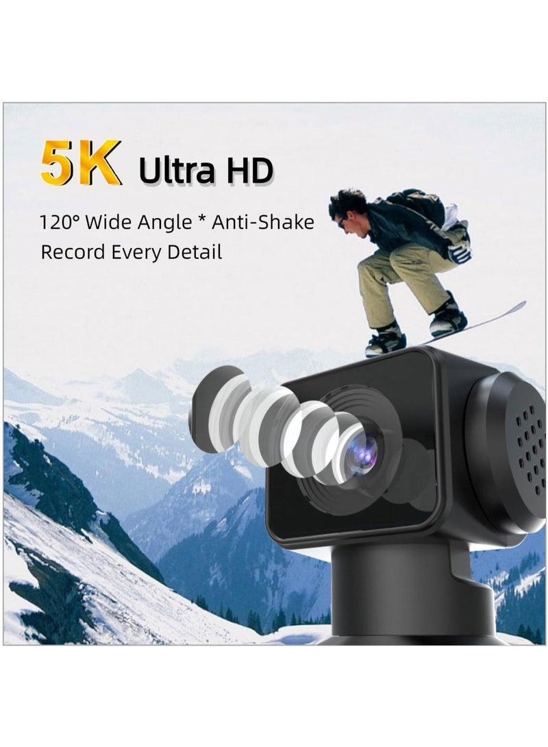 Generic Handheld 5K Video Camera Camcorder, UHD 5K 30fps WiFi Pocket Digital Camera, 6-Axis Gyroscope Vlogging Camera with 1.33-inch Screen, 270° Rotable Lens, Mic Included, IP8 Water Proof, for Photography  - Image 3