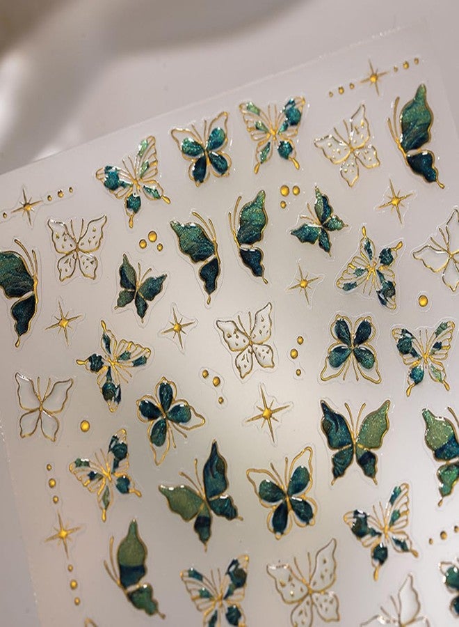 5D Butterfly Nail Art Stickers Spring Summer Embossed Nail Stickers Gold Green Butterfly Stars Nail Decals Design 1PCS DIY Self Adhesive Nail Art Supplies for Women Manicure Decoration Accessories - Image 5