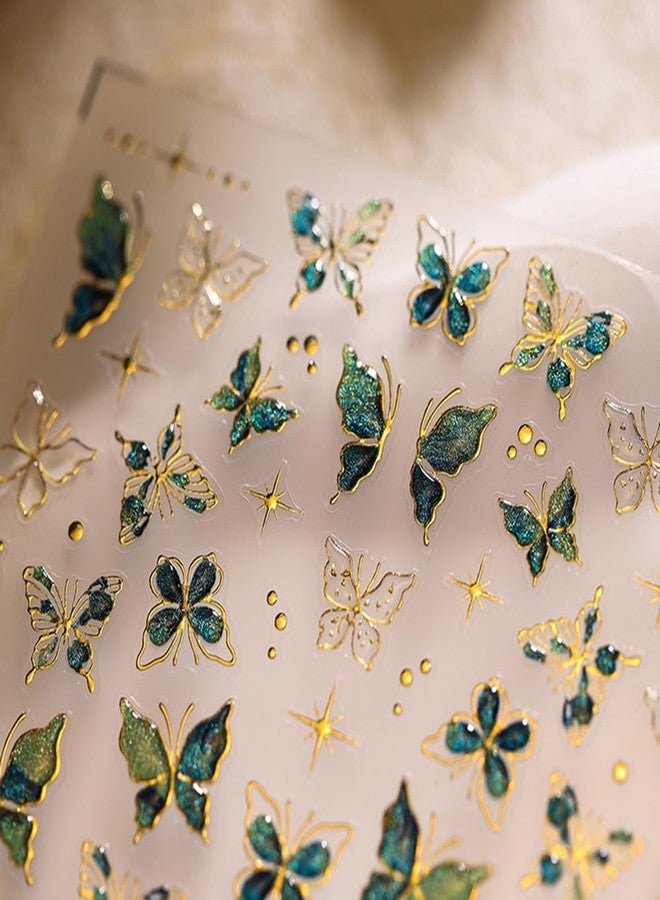 5D Butterfly Nail Art Stickers Spring Summer Embossed Nail Stickers Gold Green Butterfly Stars Nail Decals Design 1PCS DIY Self Adhesive Nail Art Supplies for Women Manicure Decoration Accessories - Image 2