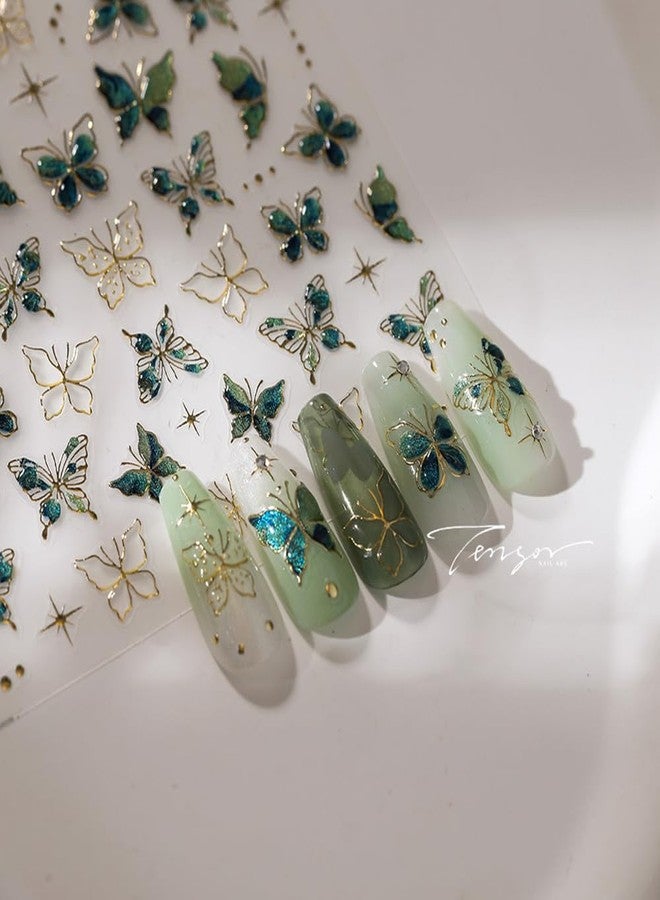 5D Butterfly Nail Art Stickers Spring Summer Embossed Nail Stickers Gold Green Butterfly Stars Nail Decals Design 1PCS DIY Self Adhesive Nail Art Supplies for Women Manicure Decoration Accessories - Image 4