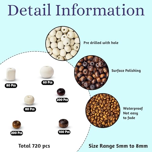 INDIKONB Wooden Beads for Craft and Jewelry Making – Traditional Natural Wood Beads Set for Bracelets, Necklaces, and DIY Craft Projects - Image 2
