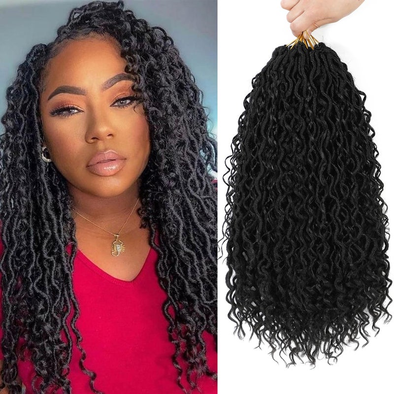 SAMBRAID 8 Packs Goddess Faux Locs Crochet Hair for Black Women,Natural Black Goddess Locs Crochet Hair, Boho Style Locs, River Hair with Curly Ends (18Inch, 1B#, 8Packs) - Image 1
