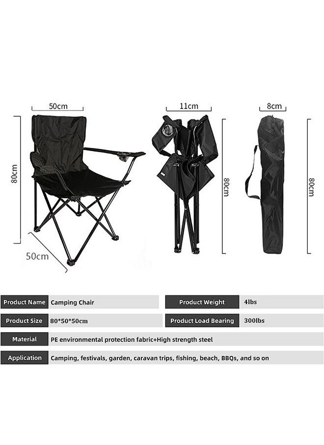 Arabest - Folding Camping Chairs Portable, Lightweight Camping Chair with Arm Cup Holder, Light Backpacking Beach Outdoor Camping Chairs for Picnic, Lawn (Black) - Image 1