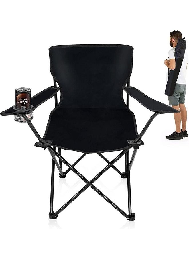 Arabest - Folding Camping Chairs Portable, Lightweight Camping Chair with Arm Cup Holder, Light Backpacking Beach Outdoor Camping Chairs for Picnic, Lawn (Black) - Image 1