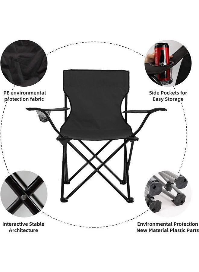 Arabest - Folding Camping Chairs Portable, Lightweight Camping Chair with Arm Cup Holder, Light Backpacking Beach Outdoor Camping Chairs for Picnic, Lawn (Black) - Image 1