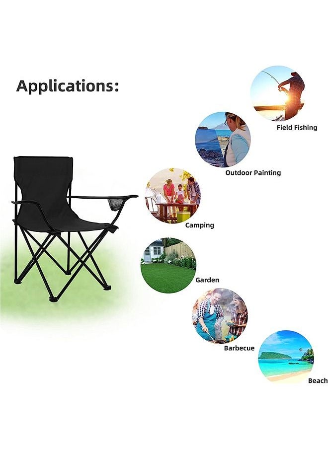 Arabest - Folding Camping Chairs Portable, Lightweight Camping Chair with Arm Cup Holder, Light Backpacking Beach Outdoor Camping Chairs for Picnic, Lawn (Black) - Image 1