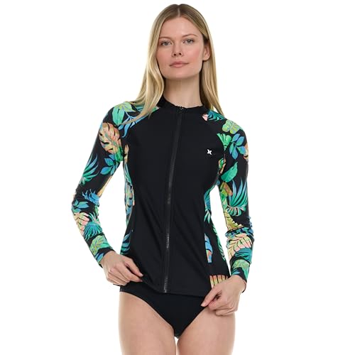 Hurley Rash Guard for Women Full Zip Zip Up Long Sleeve Swim Shirts for Women Surfing Top UPF 50 SPF Sun UV Protection - Image 3