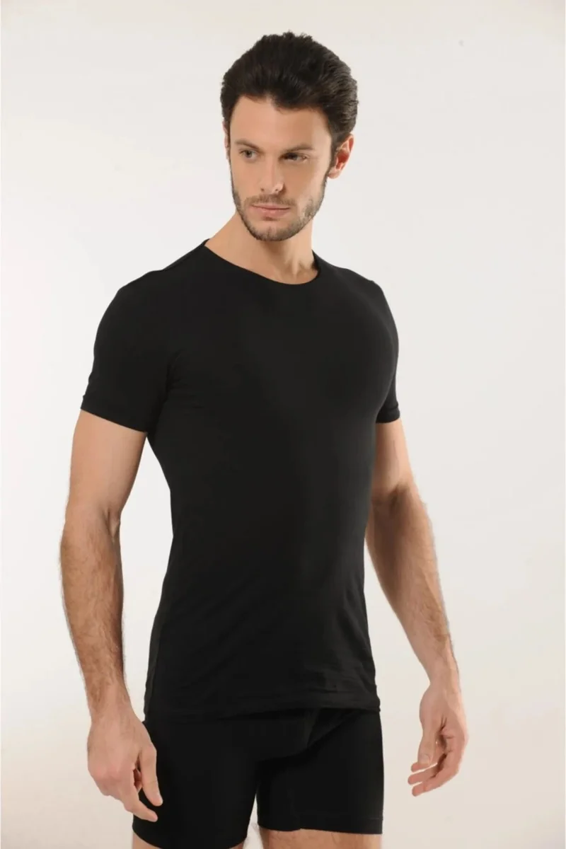 HMD 451 Men's Crew Neck Short Sleeve Modal Undershirt - Black