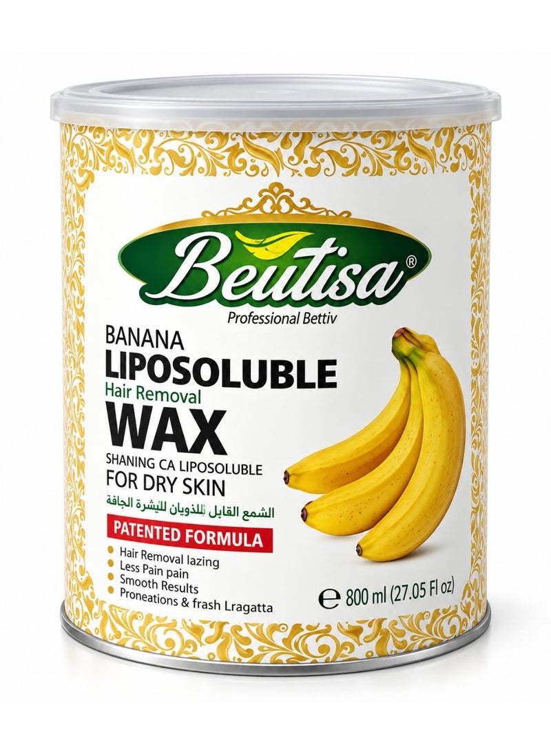 Beutisa Banana Liposoluble Wax 800g, Hair Removal Wax For Dry Skin, Depilatory Waxing, Brazilian Wax, Hard Wax For Smooth Radiant Hairless Skin, Body Waxing Kit, Gentle Professional Formula, Unisex