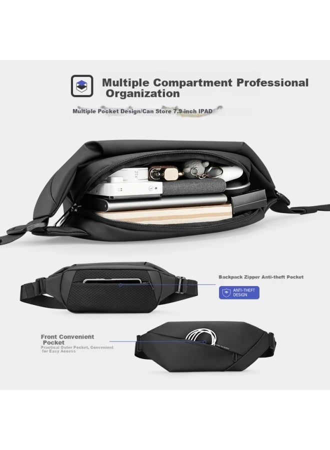 Mark Ryden Men's Single Shoulder Bag, Motorcycle Crossbody Backpack, Sports Trendy Chest Bag, Cycling Waist Pack, Phone Bag Mr5860 Elegant Black - Image 2
