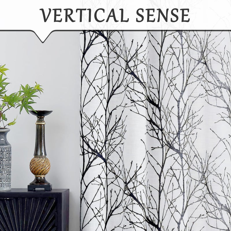 FMFUNCTEX Tree Print Semi-Sheer Patio Door Curtain 96inches Black Branch White Sliding Door Curtains Extra Wide Privacy Semi Sheer Glass Door Curtain  Linen Texture Curtains Grommet Top 1 pc 8ft - Image 4