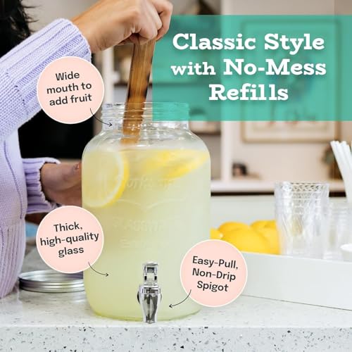 VILON 4 Litre Glass Iced Drink Dispenser with Spout & Tap, Steel Lid – Cold Beverage Dispenser for Beer, Water, Cocktails, Detox Drinks & More, Clear Glass, Perfect for Parties & Events - Image 4