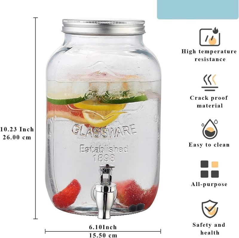 VILON 4 Litre Glass Iced Drink Dispenser with Spout & Tap, Steel Lid – Cold Beverage Dispenser for Beer, Water, Cocktails, Detox Drinks & More, Clear Glass, Perfect for Parties & Events - Image 2