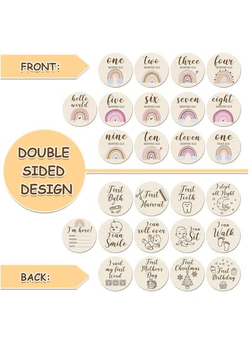 جونيس 13 قطعة خشبية الطفل بطاقات معلما بوهو قوس قزح على الوجهين المطبوعة أقراص معلما الخشب هدية الصور دعامة الأقراص مجموعات إعلان الولادة علامة لاستحمام الطفل ودعائم صور حديثي الولادة - Image 3