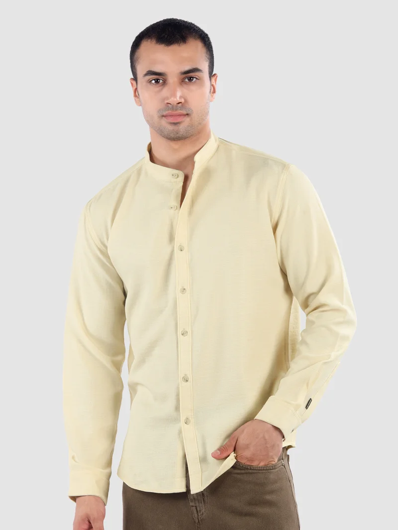 بيونغ قميص بيج بياقة واقفة خفيف