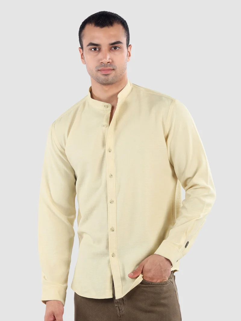 بيونغ قميص بيج بياقة واقفة خفيف