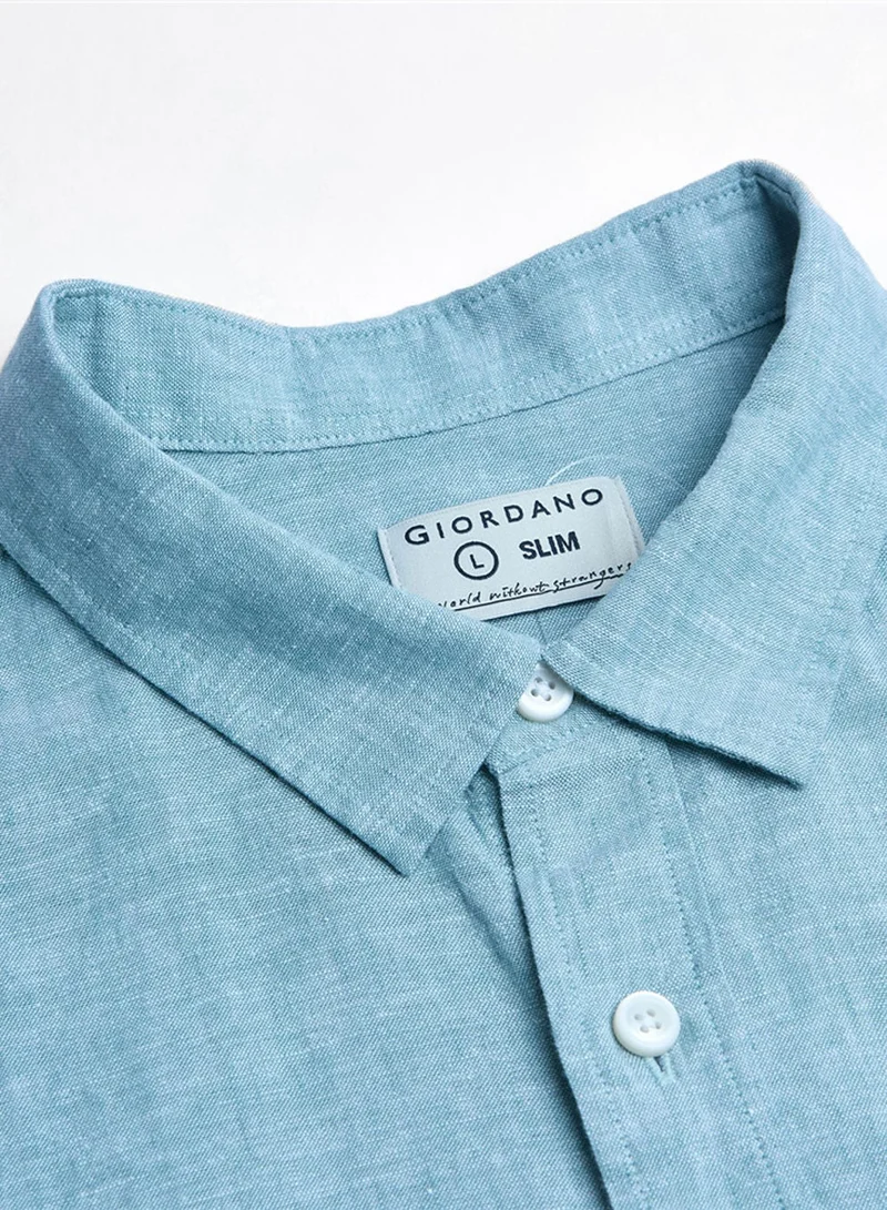 GIORDANO  Men's Slim Linen Cotton Short-Sleeve Shirt for Men | Best Price UAE
