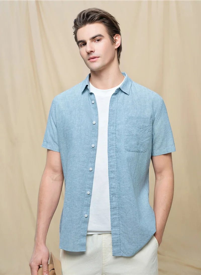 جيوردانو Men's Slim Linen Cotton Short-Sleeve Shirt