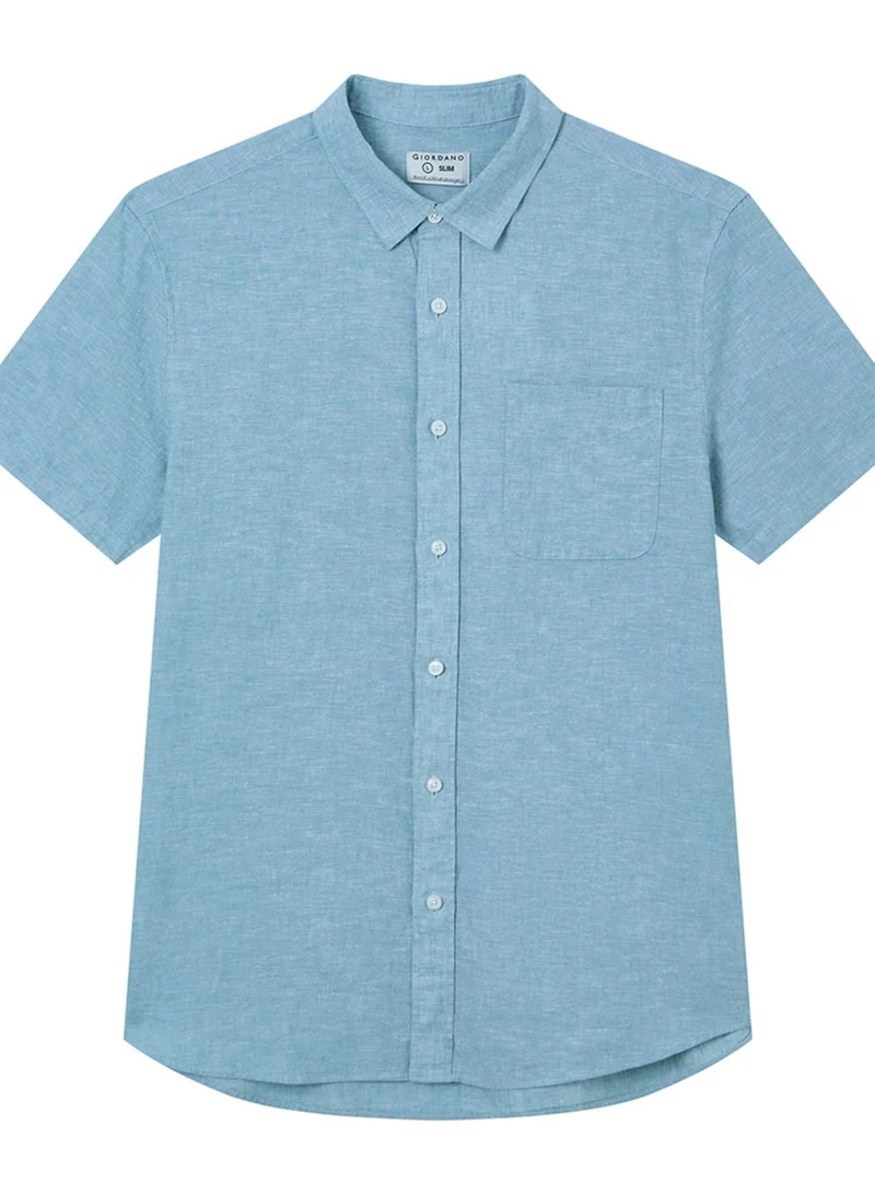 GIORDANO  Men's Slim Linen Cotton Short-Sleeve Shirt for Men | Best Price UAE