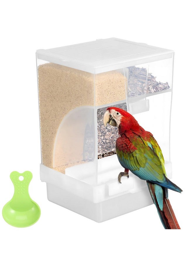 POPETPOP - Automatic Bird Feeder For Cage: Parrot Feeder With Spoon No Mess Bird Feeder Transparent Parakeet Feeder Bird Food Dispenser For Cockatiel Cockatoos, 16.50X10.60X10.00Cm - Image 1