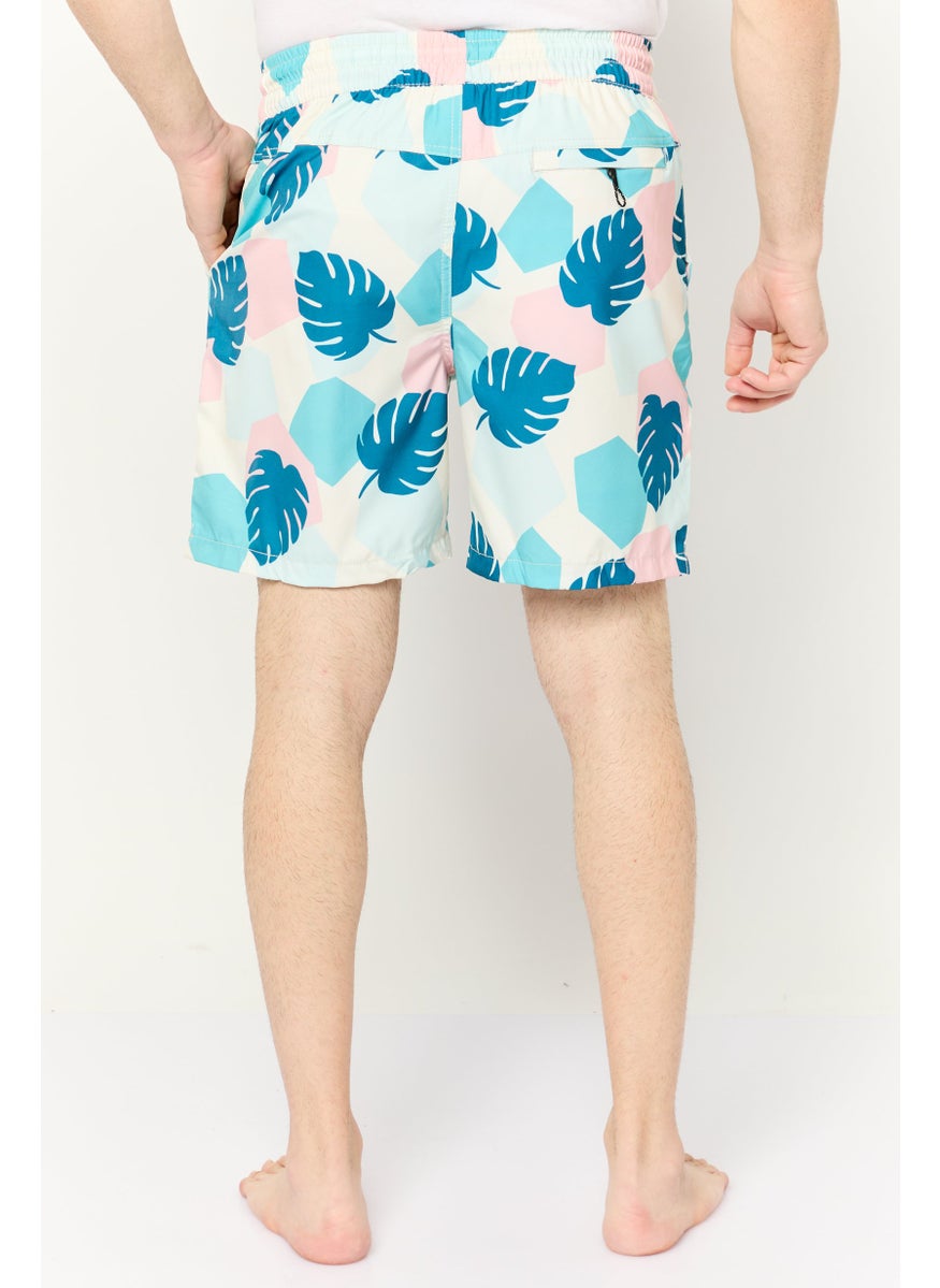 Sovereign Code - Men Allover Print Drawstring Board Shorts, Cream - Image 1