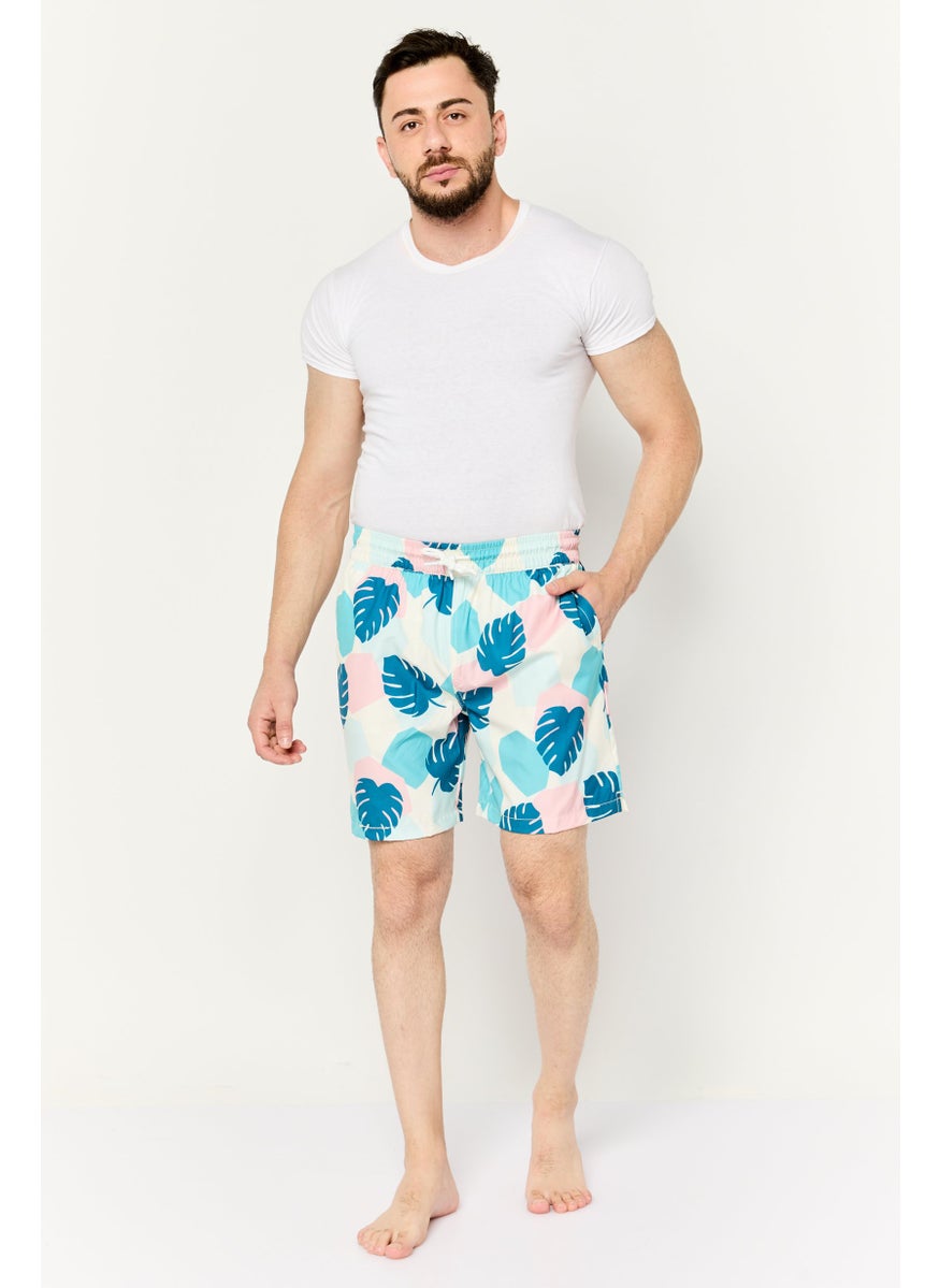 Sovereign Code - Men Allover Print Drawstring Board Shorts, Cream - Image 1