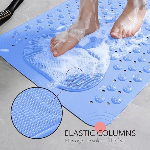 JUGTE Anti Skid Mat for Bathroom Floor Shower mats for Bathroom Anti Slip with Foot Scrubber Bath mat Anti Slip with Suction Cups & Drain Holes (70x35 Cm) (Blue) - Image 3