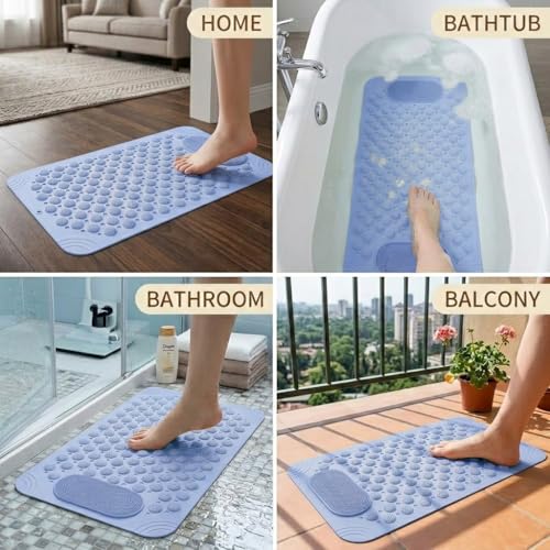 JUGTE Anti Skid Mat for Bathroom Floor Shower mats for Bathroom Anti Slip with Foot Scrubber Bath mat Anti Slip with Suction Cups & Drain Holes (70x35 Cm) (Blue) - Image 5