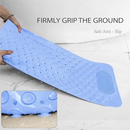 JUGTE Anti Skid Mat for Bathroom Floor Shower mats for Bathroom Anti Slip with Foot Scrubber Bath mat Anti Slip with Suction Cups & Drain Holes (70x35 Cm) (Blue) - Image 2