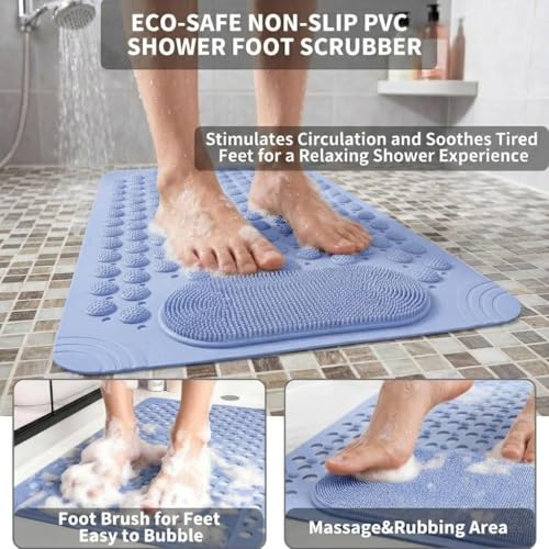 JUGTE Anti Skid Mat for Bathroom Floor Shower mats for Bathroom Anti Slip with Foot Scrubber Bath mat Anti Slip with Suction Cups & Drain Holes (70x35 Cm) (Blue) - Image 4