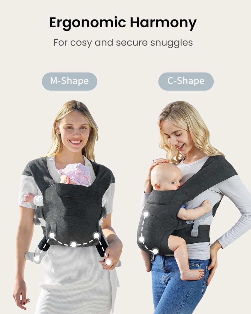 KIDIRA Newborn Carrier Cozy Baby Carrier Ergonomic CrossBack Wrap HandsFree with Supportive Comfort Deep Grey - Image 2