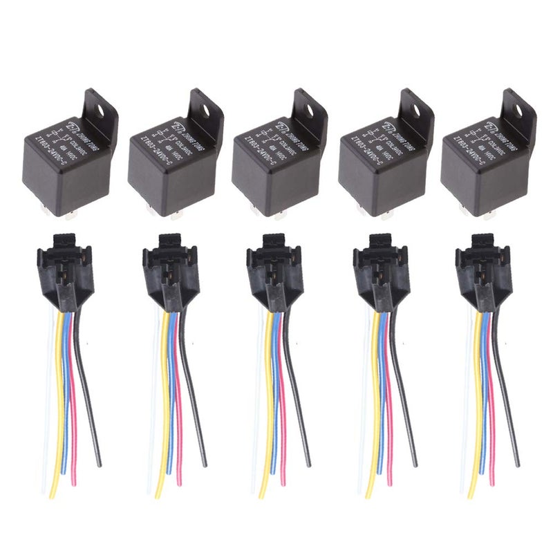 ESUPPORT Car Relay 12V 40A SPDT 5Pin Switch Socket Plug Wire Harness Automotive Pack of 5 - Image 1