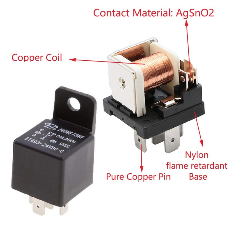ESUPPORT Car Relay 12V 40A SPDT 5Pin Switch Socket Plug Wire Harness Automotive Pack of 5 - Image 4